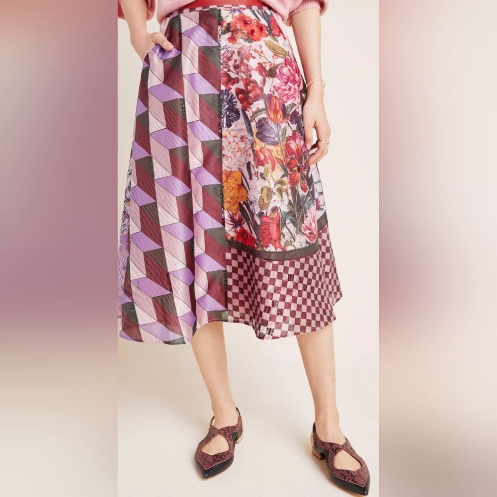 Anthropologie Rampling Embroidered Midi Skirt Pankaj & Nidhi A Line Size 4 Boho - Picture 3 of 6